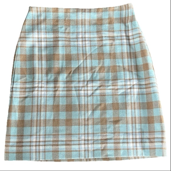 Talbots Dresses & Skirts - Talbots Short Skirt Sz 4 Check Blue Brown SideZip Wool Blend Academia Career NEW